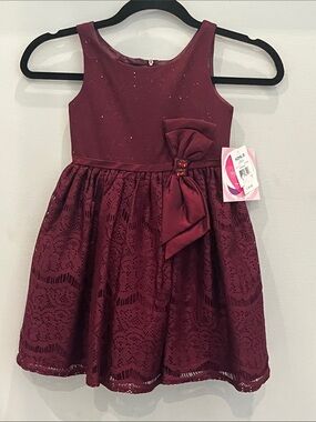 Youngland Burgundy Lace Bow Party Dress